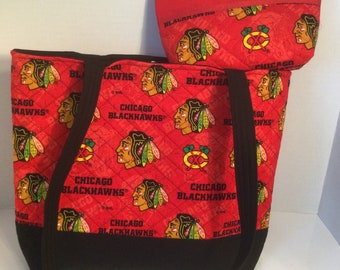 Chicago Blackhawks Quilted Tote - Quilted Tote - Market Bag - Cosmetic Bag- Shoulder Bag - NFL Tote - NHL Tote - Blackhawks Tote