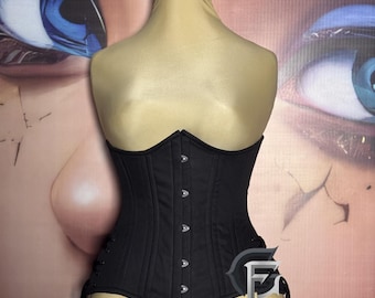 Women Cotton UnderBust Corset | Steel Boned Waist Trainer Corset | Gothic Victorian Corset Top | Hip Ties Side Lacing | Waist Training