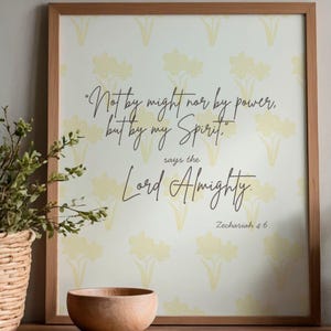 Yellow Floral Block Print Scripture Art – Zechariah 4:6 Verse Poster (Digital Download)