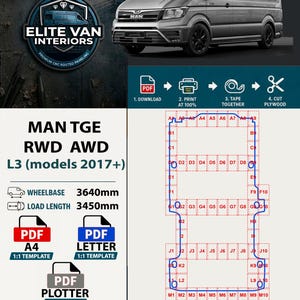 MAN TGE L3 rwd awd Floor Template | Printable PDF 1:1 | A4 & Letter | Camper Van Pattern