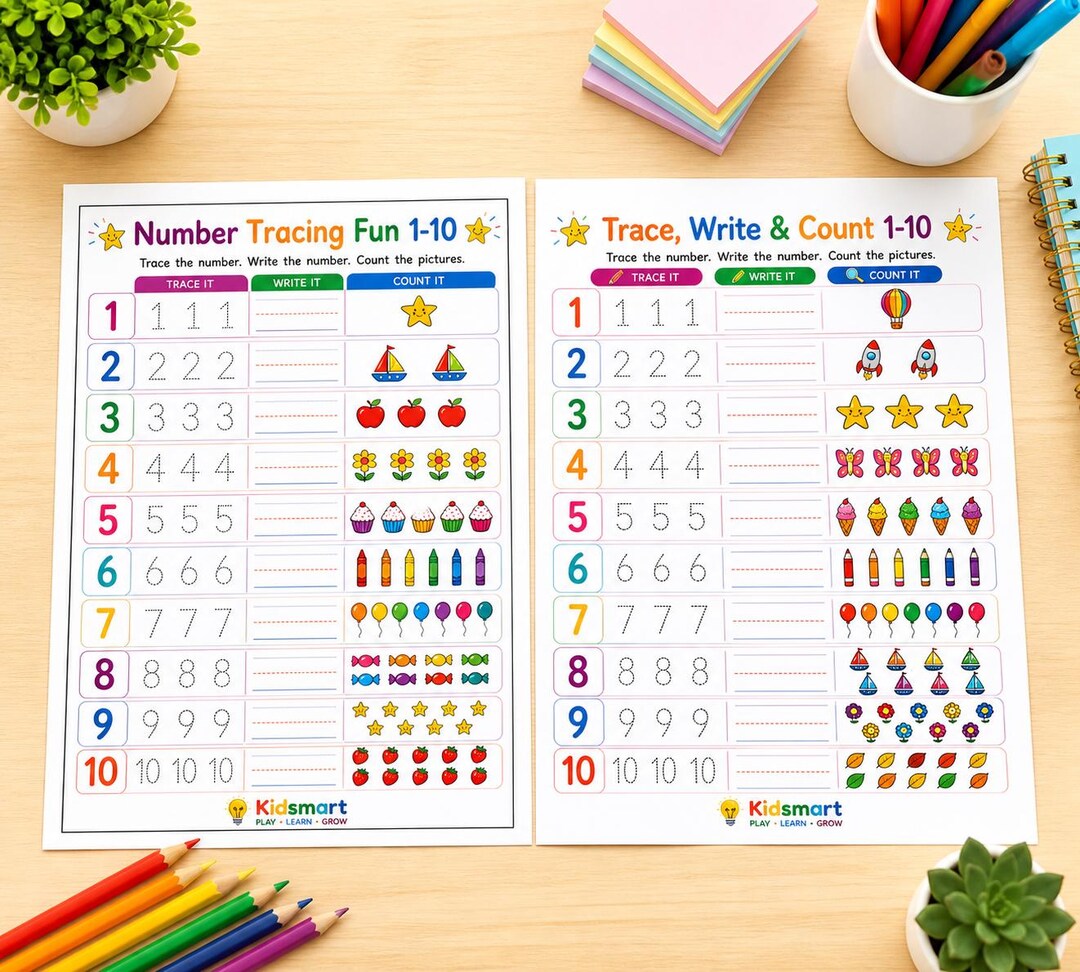 Number Tracing Worksheets 1–10 | Trace Write Count | Preschool Math ...
