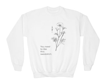 Delicate Wildflower Illustration Youth Sweatshirt | Minimal Botanical Crewneck