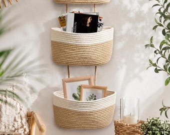 3-Tier Hanging Wall Organizer – Natural Jute Rope Storage Basket