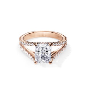 Radiant Cut 3CT Lab Grown Diamond Engagement Ring | Split Shank Pavé Cathedral Ring