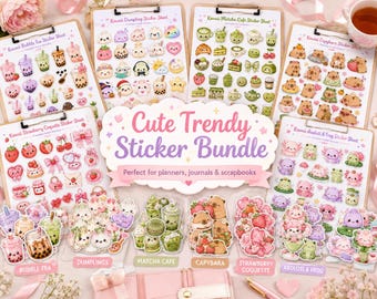 Paquete de pegatinas Kawaii / Boba, Dumpling, Capibara, Matcha (más de 250 descargas digitales)