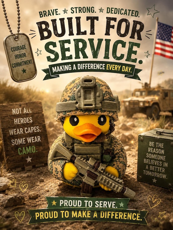 3D Printed Military Field Dress Duck Figurine: Custom Character Art Toy