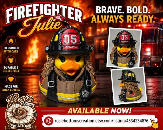 3D Printed Fire Fighter Julie Duck Toy – Custom Firefighter Character Figurine
