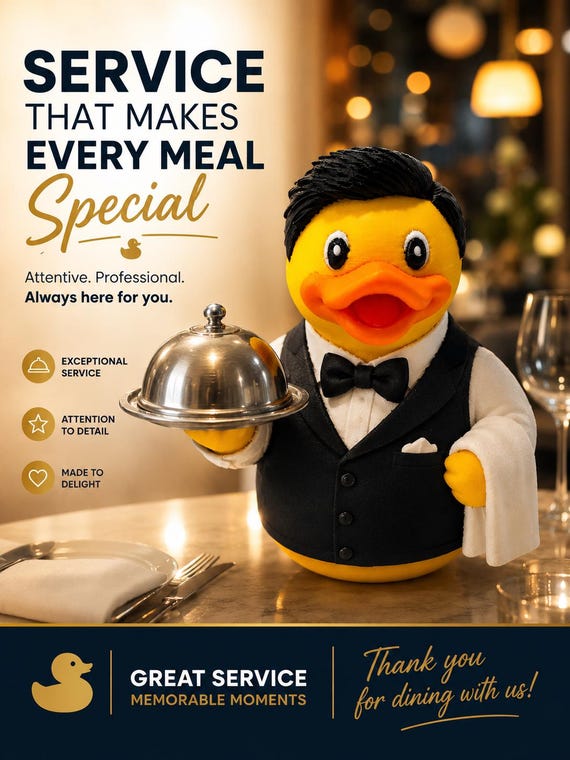 3D Printed Waiter / Butler Duck: Waiter with Serving Tray Figurine