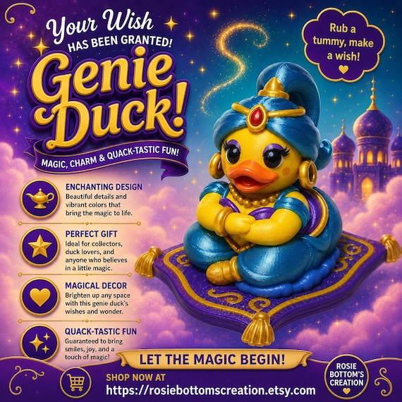 3D Printed Genie Duck Female Figurine: Custom Character Art Toy