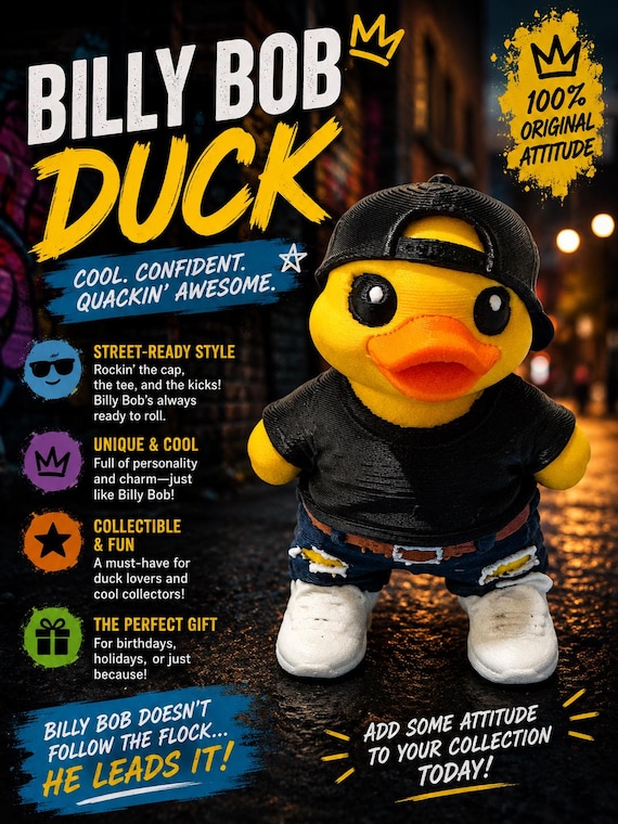 3D Printed Billy Boy Duck Figurine: Custom Character Art Toy