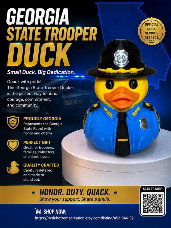 3D Printed Law Enforcement State Trooper GA Duck Toy: Customizable Sheriff Duck Figurine