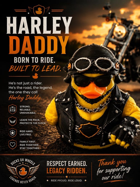 3D Printed Biker Harley Rider Duck Figurine – Biker Dad Gift