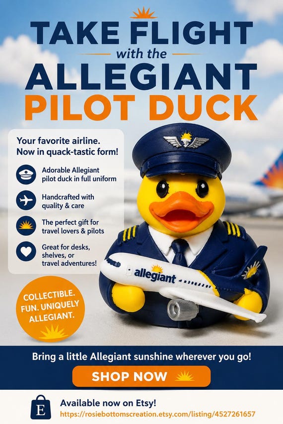 3D printed Airline Allegiant Pilot Duck custom accessory figurine
