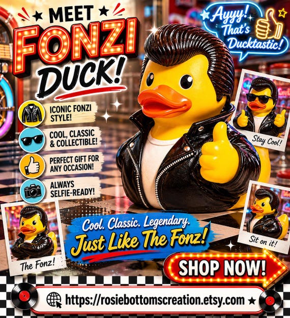 3D Printed Happy Days Fonzi Duck Figurine: Custom Character Art Toy
