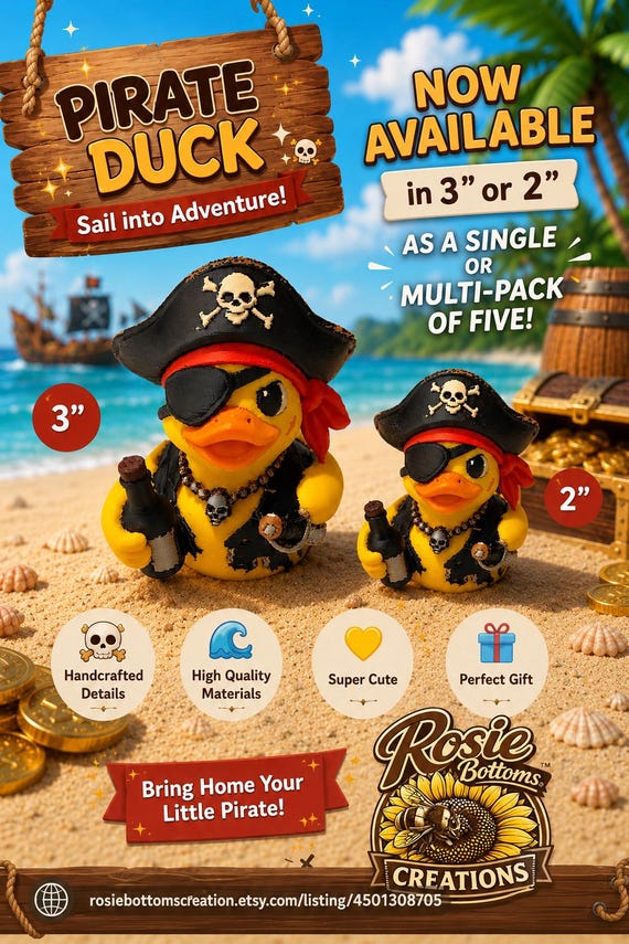3D Printed Pirate Pauly Duck Figurine: Custom Character Art Toy