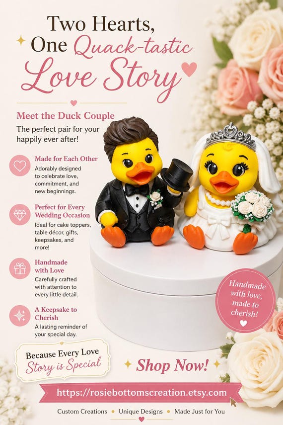 3D printed wedding Bride OR Groom Duck, custom accessory figurine