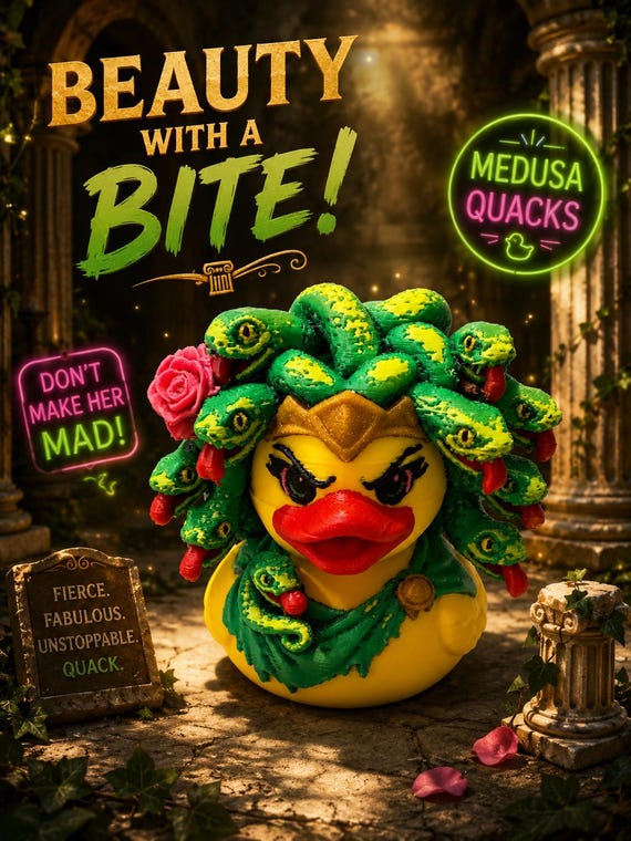 3D Printed Medusa Duck Figurine: Custom Character Art Toy