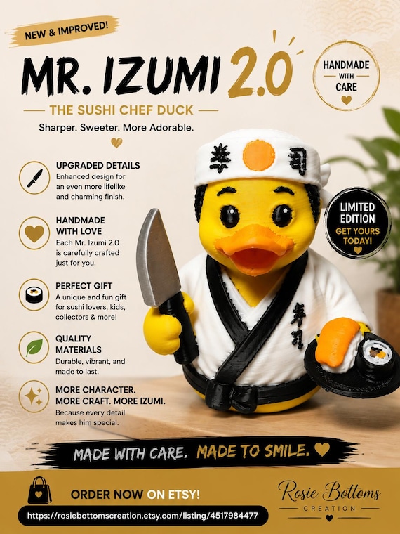 3D Printed Chef Japanese Hibachi Chef Duck Figurine – Mr. Izumi 2.0