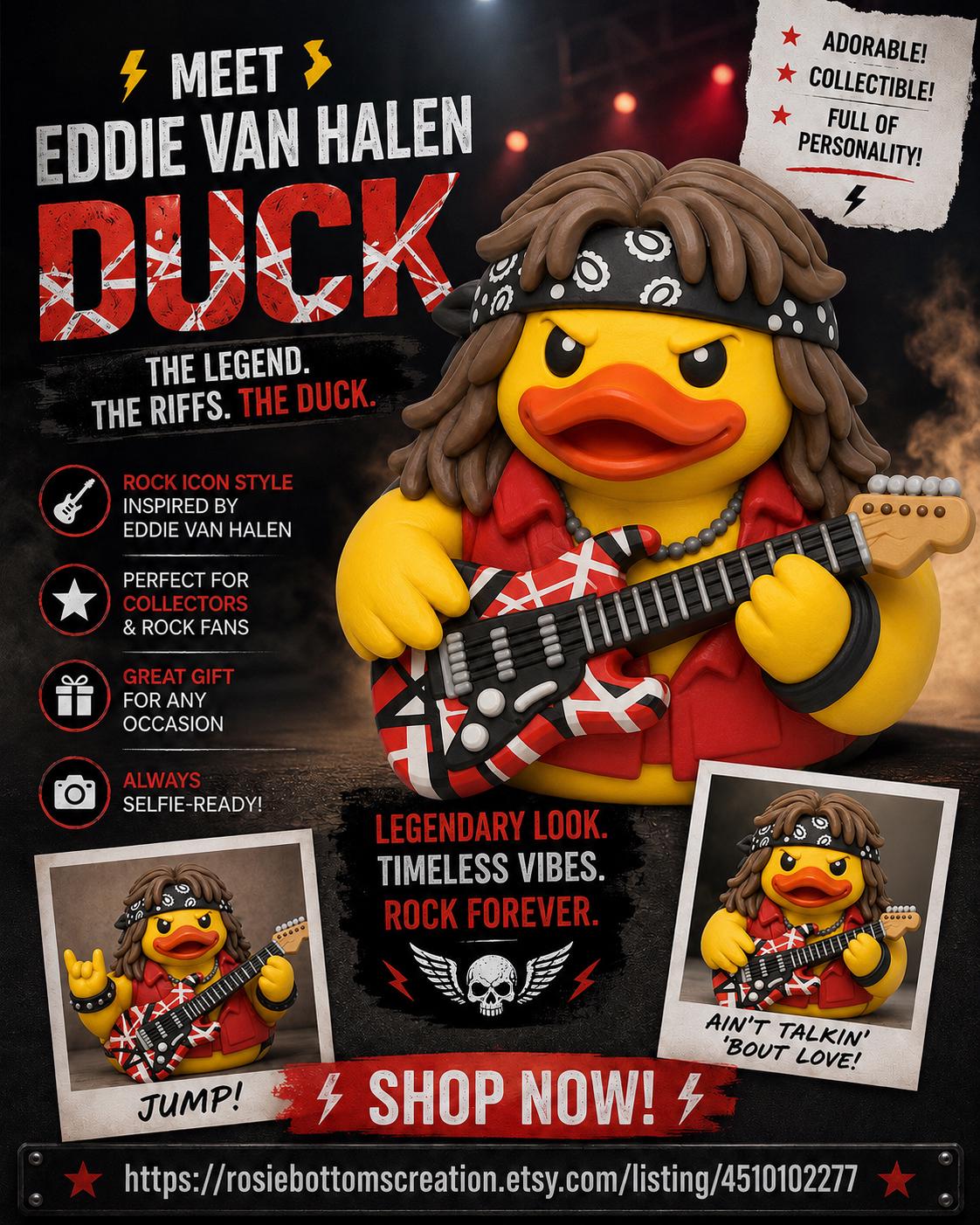 3D Printed Rock Star Eddie Van Halen Duck Figurine: Custom
