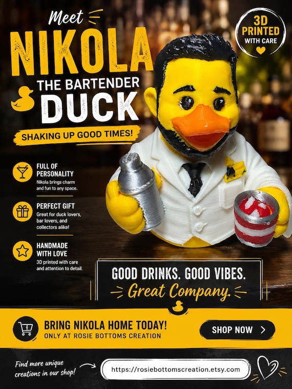 3D Printed Bartender Duck Figurine – Male Nikola