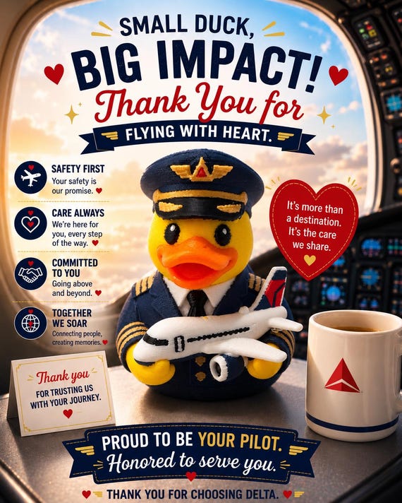 3D printed Airline Delta Pilot Duck custom accessory figurine