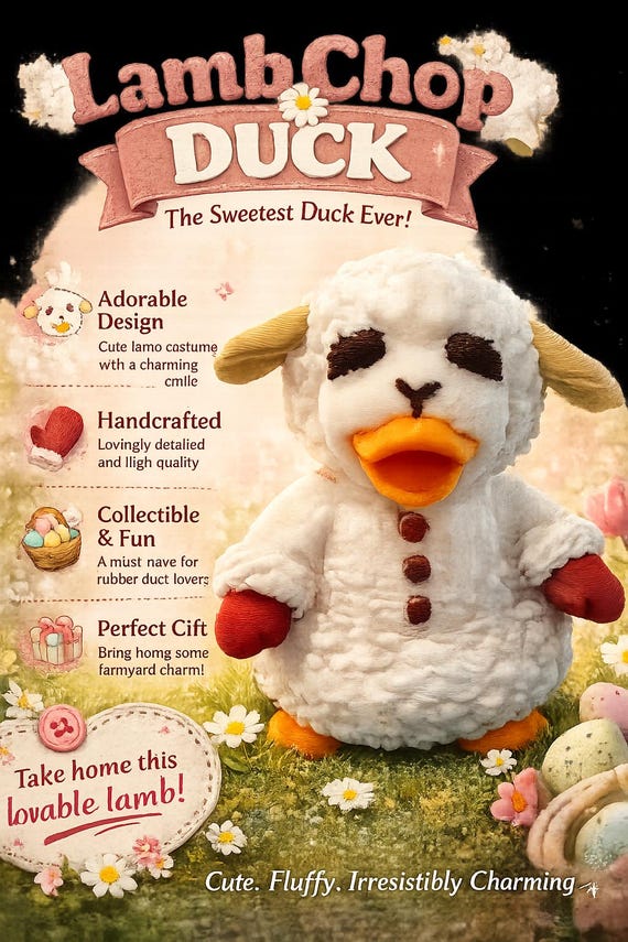 3D Printed Lamb Chops Duck Figurine – Custom Character Toy