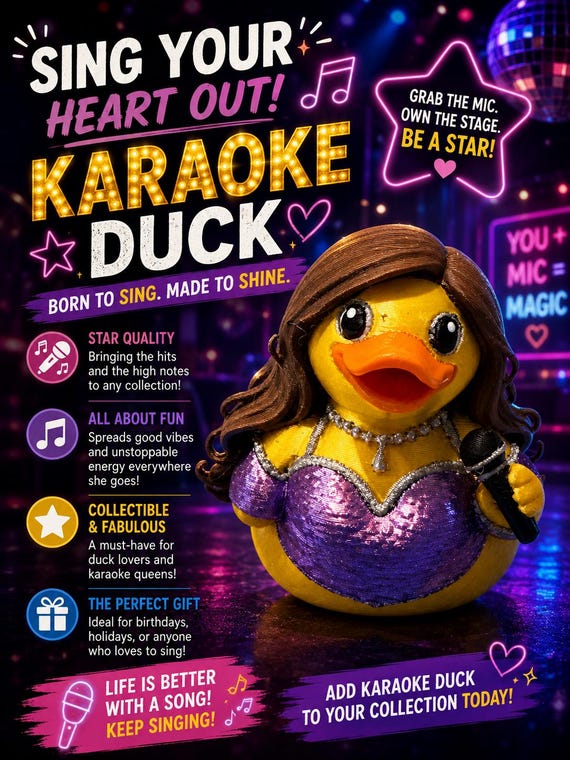 3D Printed Karaoke Duckling Singing Toy, Custom Character Figurine