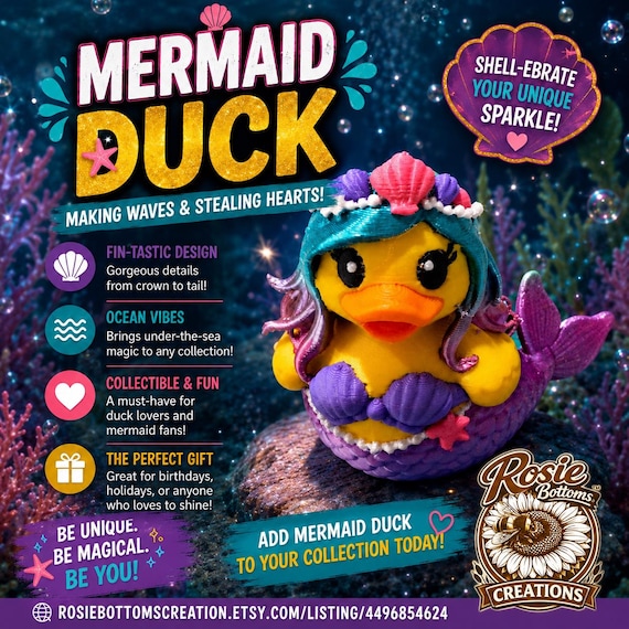 3D Printed Mermaid Duck Toy – Custom Accessory toy