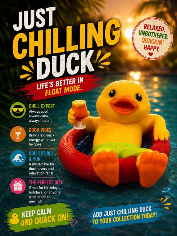 3D Printed Relaxing Swimming Duck Figurine – Custom Yellow Bath Toy