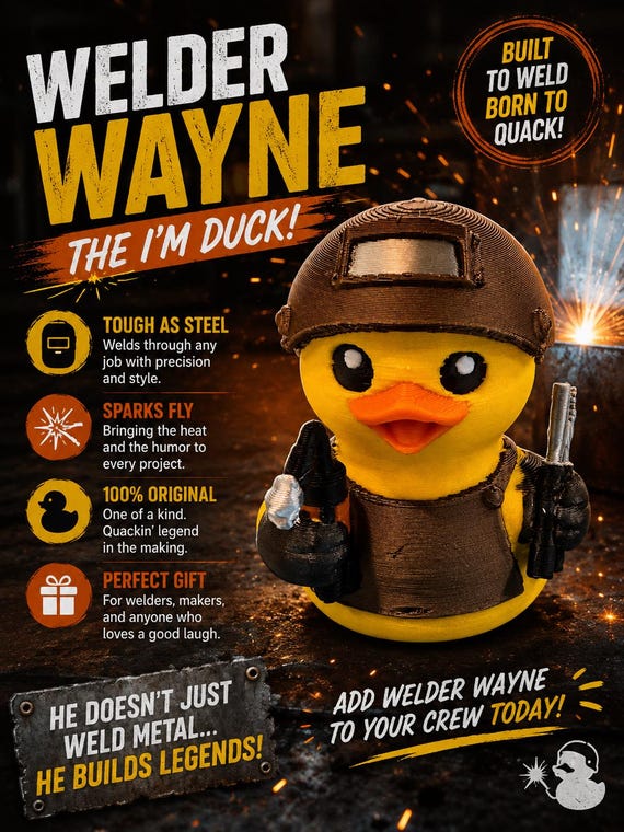 3D Printed Welder Duck: Welder Wayne Custom Figurine, Gift for Welders