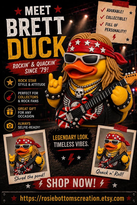 3D Printed Rock Star Brett  Duck Figurine: Custom Character Art Toy
