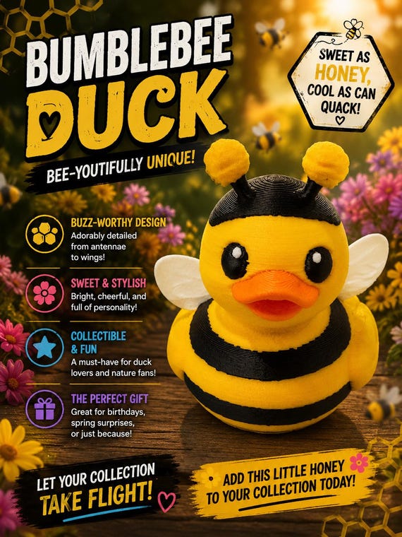 3D Printed Bumblebee Duck Collectible Toy for Nature Fans