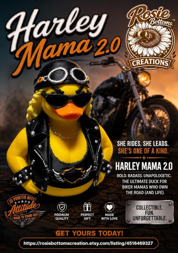 3D Printed Biker Harley Mama 2.0 Duck; Figurine