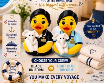 3D Printed Female Cabin Steward Duck your choice of uniform color, Accessory Figurine