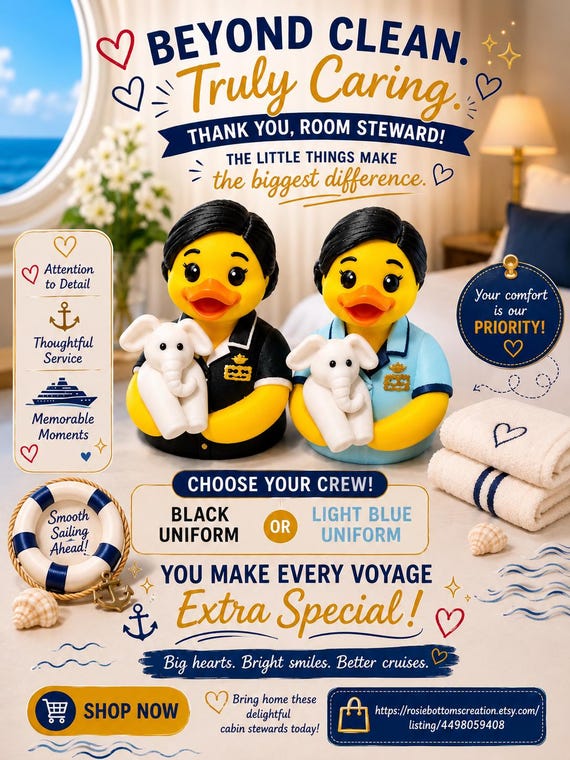 3D Printed Cabin Steward Duck Female; your choice of uniform color, Accessory Figurine