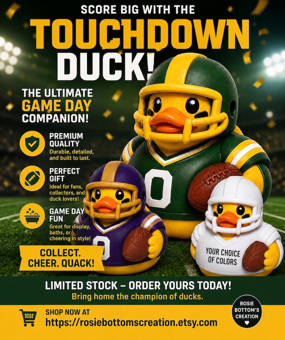 3D Printed Sports Football player Duck Figurine: Custom Character Art Toy