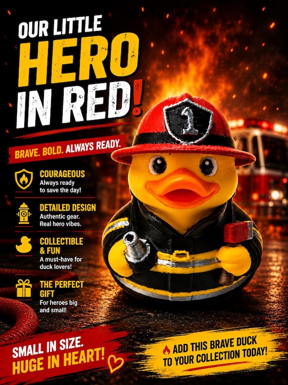 3D Printed Fireman Duck Toy – Custom Firefighter Character Figurine