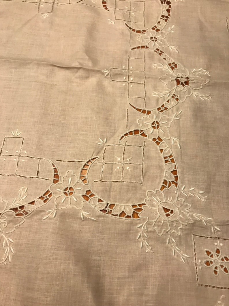 very shabby chic by MarlenesAttic Vintage Pink and White embroidered Dining Tablecloth for housewares and home decor