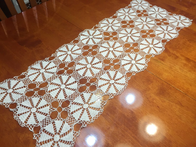 vases flowers by MarlenesAttic home decor Vintage Ivory Hand crochet lace table runner dresser scarf for housewares