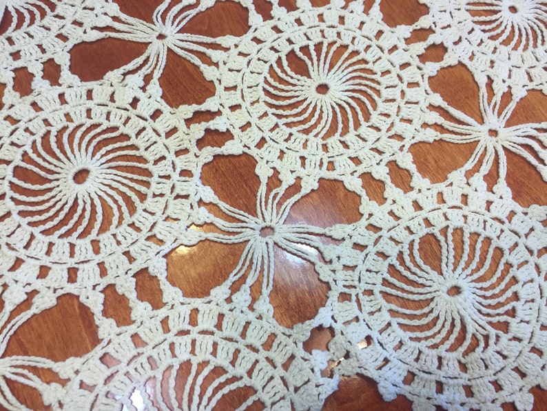 home decor vases Vintage Ivory Hand Crochet lace table runner dresser scarf for housewares flowers by MarlenesAttic