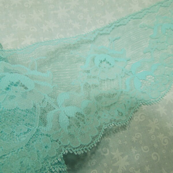 1 yard of 3 1/2 inch mint green flat chantilly lace, raschel lace with scalloped edge for bridal, baby, lingerie by MarlenesAttic - Item OM