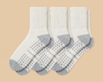 Paquete de 3 pares de calcetines para mujer para trabajar desde casa, con puño relajado y agarre antideslizante.