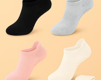 Paquete de 4 pares de calcetines tobilleros antideslizantes para pilates para mujer