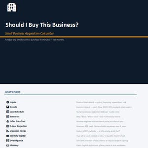Small Business Acquisition Calculator | DSCR, Cash Flow, SBA Loan Model (Excel Template)