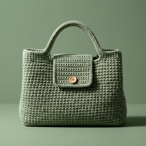 Bolso de ganchillo, bolso tote grueso con asas, bolso con cierre de botón, bolso de uso diario para mujer, bolso de lana estructurado, descarga instantánea