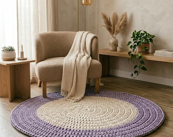 Patrón de alfombra redonda de ganchillo para alfombra circular de dos tonos estilo bohemio, acogedora decoración para sala de estar y dormitorio, ¡diseño de alfombra de suelo de cordón de algodón grueso!