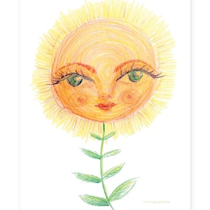 Joli Tournesol、かわいいひまわりのアートプリント、ひまわりのプリント、5 x 7 アート、ひまわりの植物、花のアート
