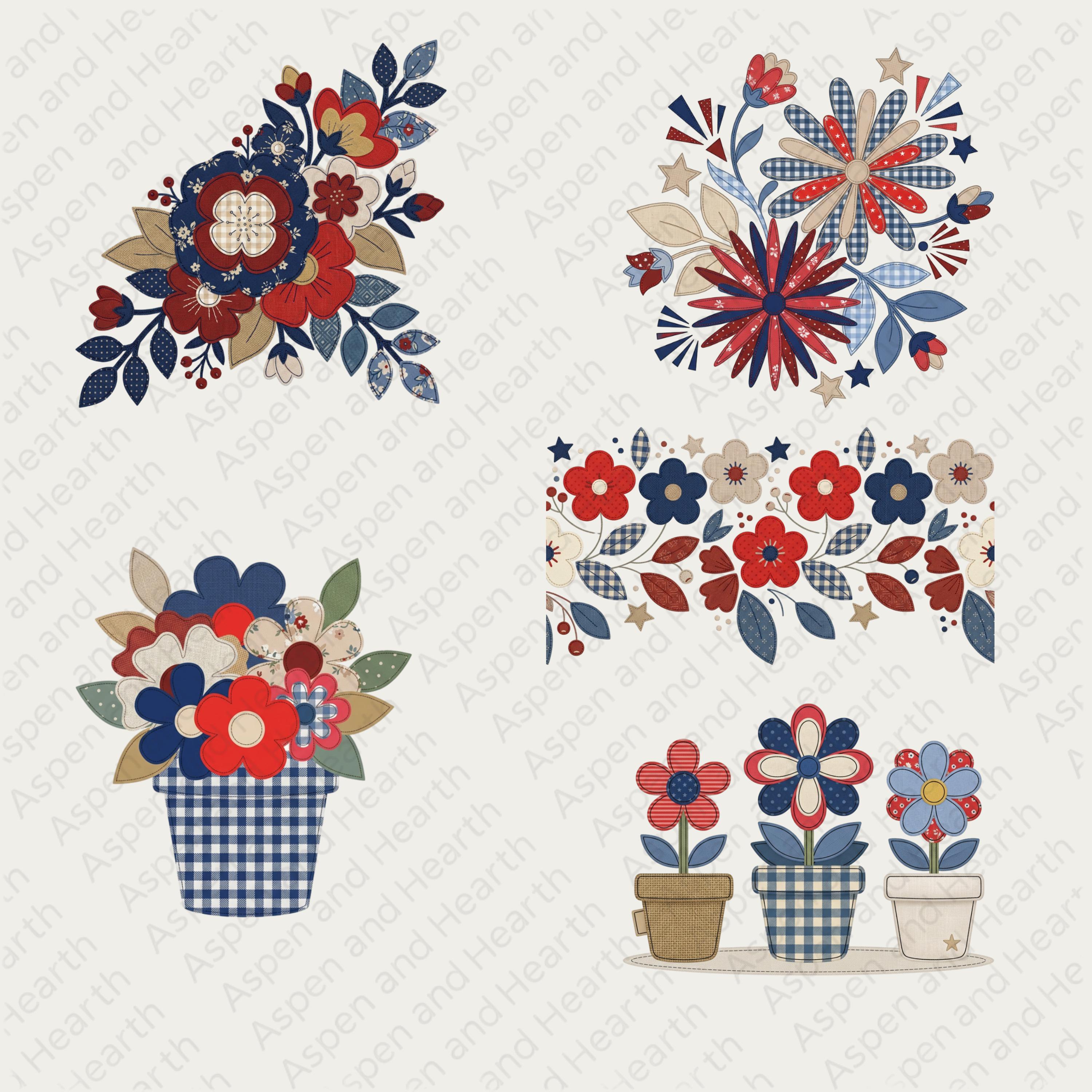 20 Patriotic Floral Clipart • Red White Blue Designs • 4th of July PNG ...