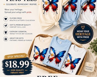 filipino butterfly flag tees | heritage inspired graphic shirts | etsy exclusive | free shipping