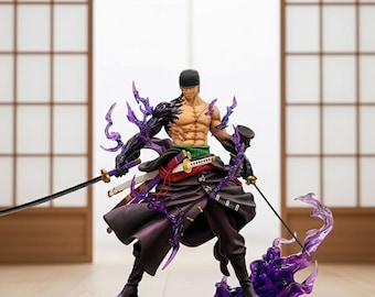 Figurine Zoro Roronoa, 25 cm - Statuette en une pièce style trois épées - Collection anime PVC premium - Présentoir manga détaillé - Cadeau pour les fans